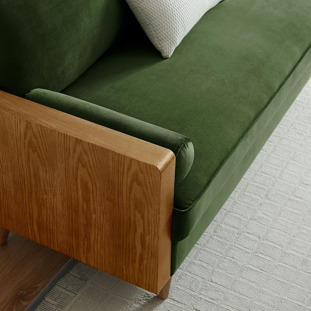 Kellan 72 Inch Velvet Sofa in Walnut Moss Green
