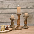 Pillar Candle Holder Set of 3, Brown Farmhouse Decor Living Room | Tall Candle Holders for Pillar Candles, Wood Candle Holders for Table Centerpieces Home Decor Kitchen Dining Room Table Decor
