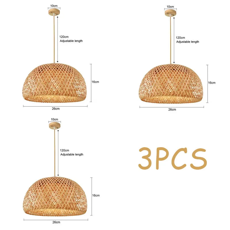 3 Pcs Lustre Rattan Wicker Lamp Shade Pendant Light Bamboo Ceiling Chandelier Set Suspended Luminaire Handmade Home Room Decor