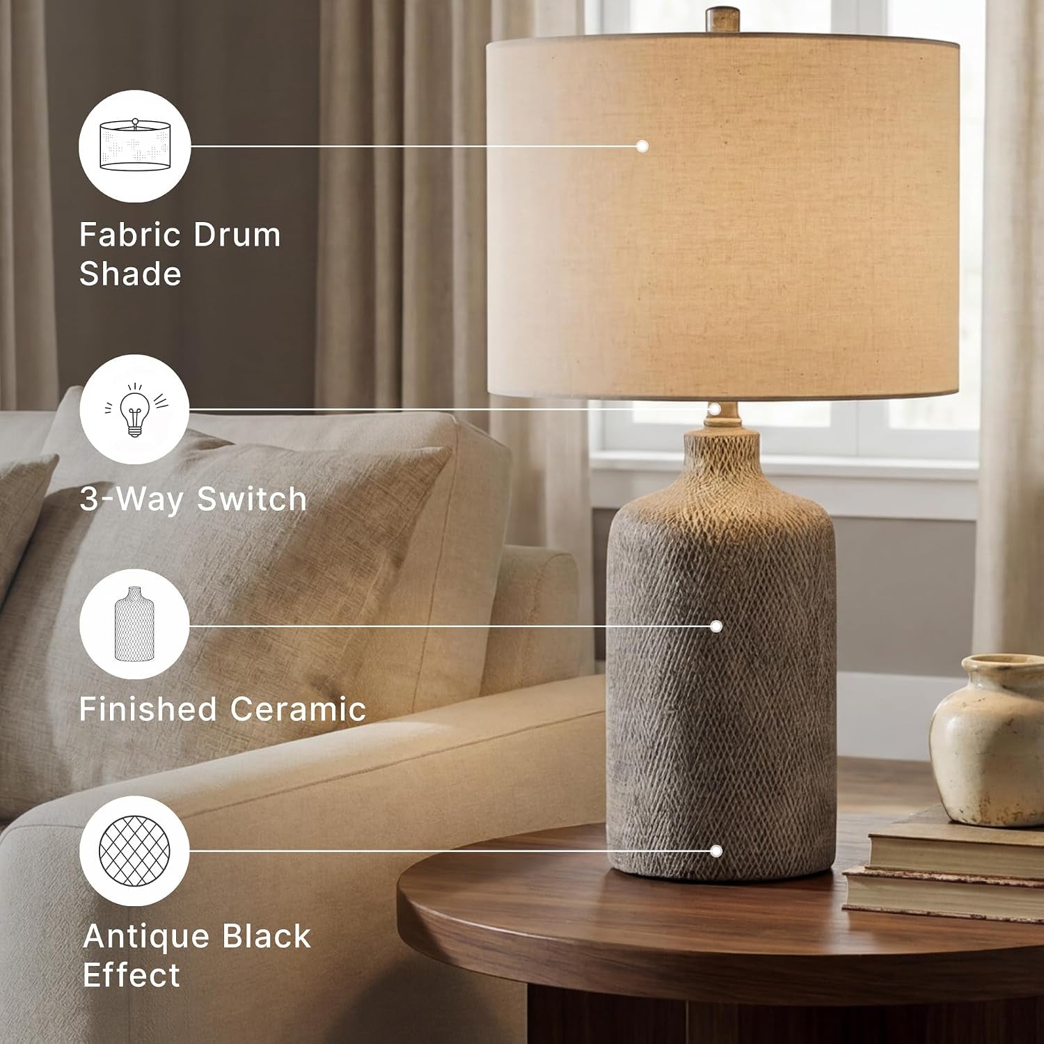 Signature Design by Ashley Linus 24.5" Ceramic Bedside Table Lamp, Black