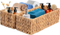Hand-Woven Storage Baskets, Decorative Water Hyacinth Wicker Baskets for Paper Towel Organizing, 14.9"L X 6.3"W X 4.7"H, 2-Pack