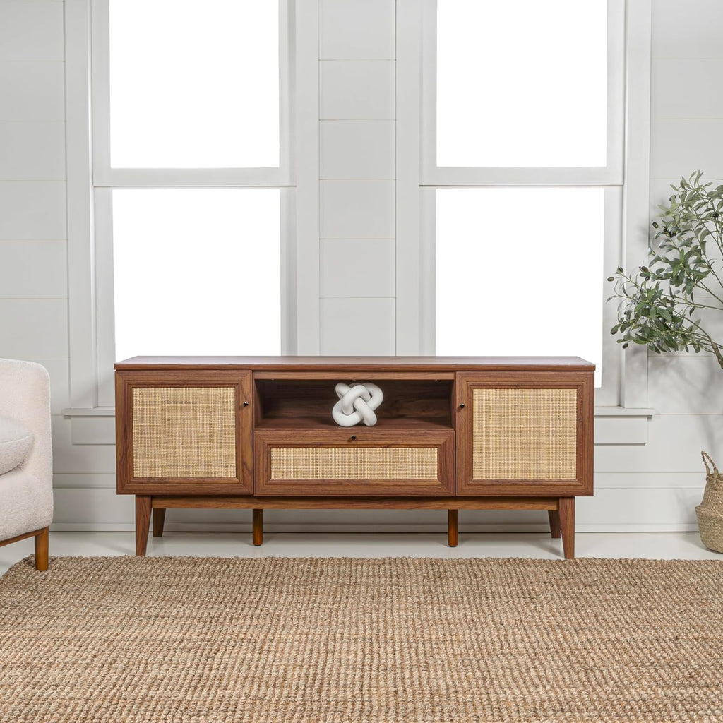 Walnut woven cane media console