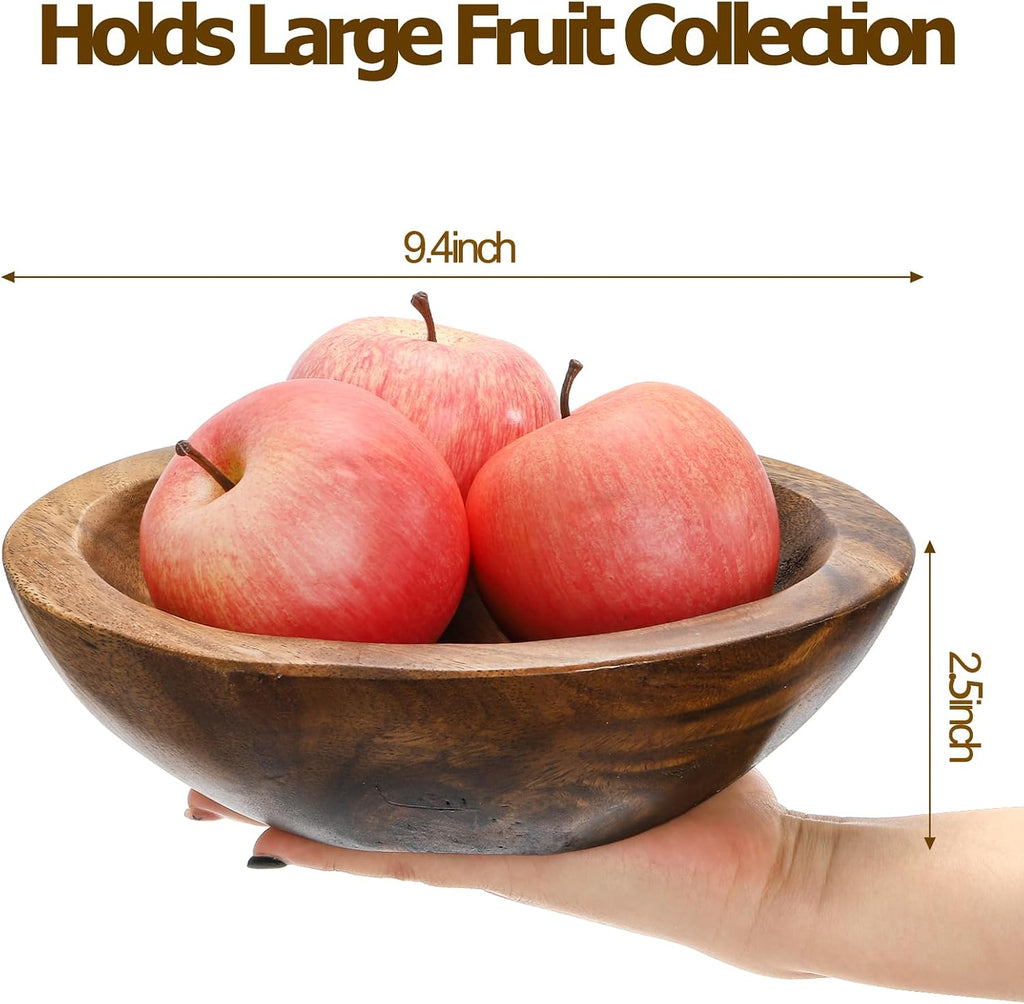 Wooden Decorative Bowl, Wood round Serving Bowl, Walnut Tray Dish Kitchen Dining for Fruits, 9.4" Diameter X 2.5" Height, Seamless