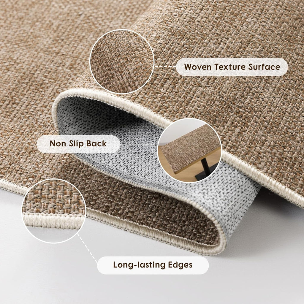 Faux Jute Area Rug Machine Washable Rugs, 8X10 Jute | Soft Area Rugs for Patio， Living Room, Bedroom, Dining Room, Durable, Solid Non Shedding Eco Friendly