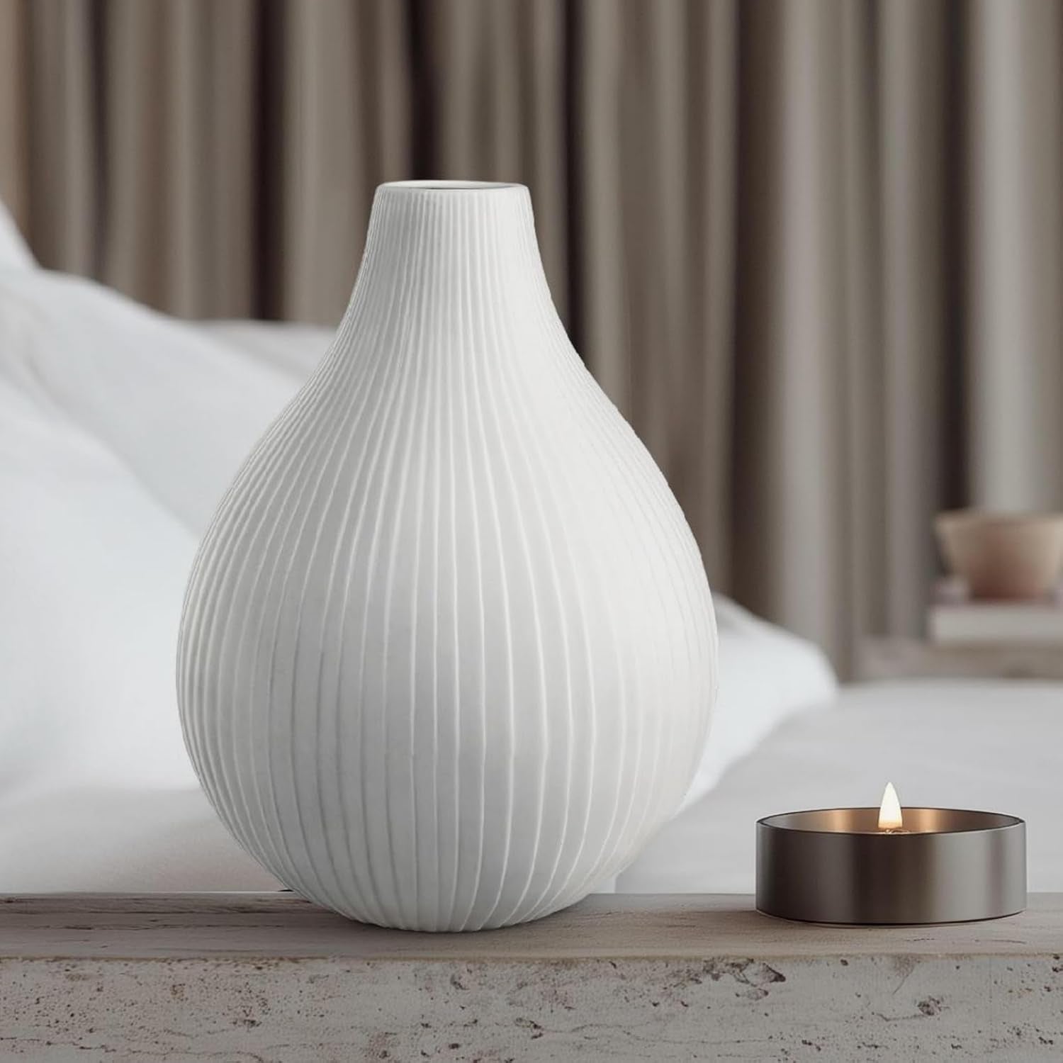 Modern Ceramic Decorative Table Lamp Living Room Bedroom Bedside | Handcrafted Unique Warm Ambient Lighting Lamp, Accent White Translucent Ceramic Shade, Fully Dimmable, Corded, Bulb Included