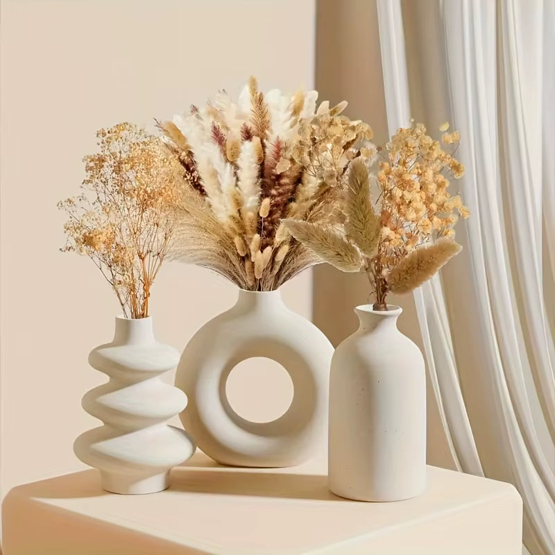 Set of 3 White Ceramic Bohemian Vase Set, Creative Home Decoration Vase Ornaments, Wedding Home Living Room Bedroom Decoration