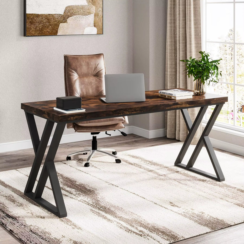 Writing Computer Desk, 55 Inch Heavy Duty Study Desk with Z-Shaped Metal Leg, Modern Simple Home Office Computer Desk