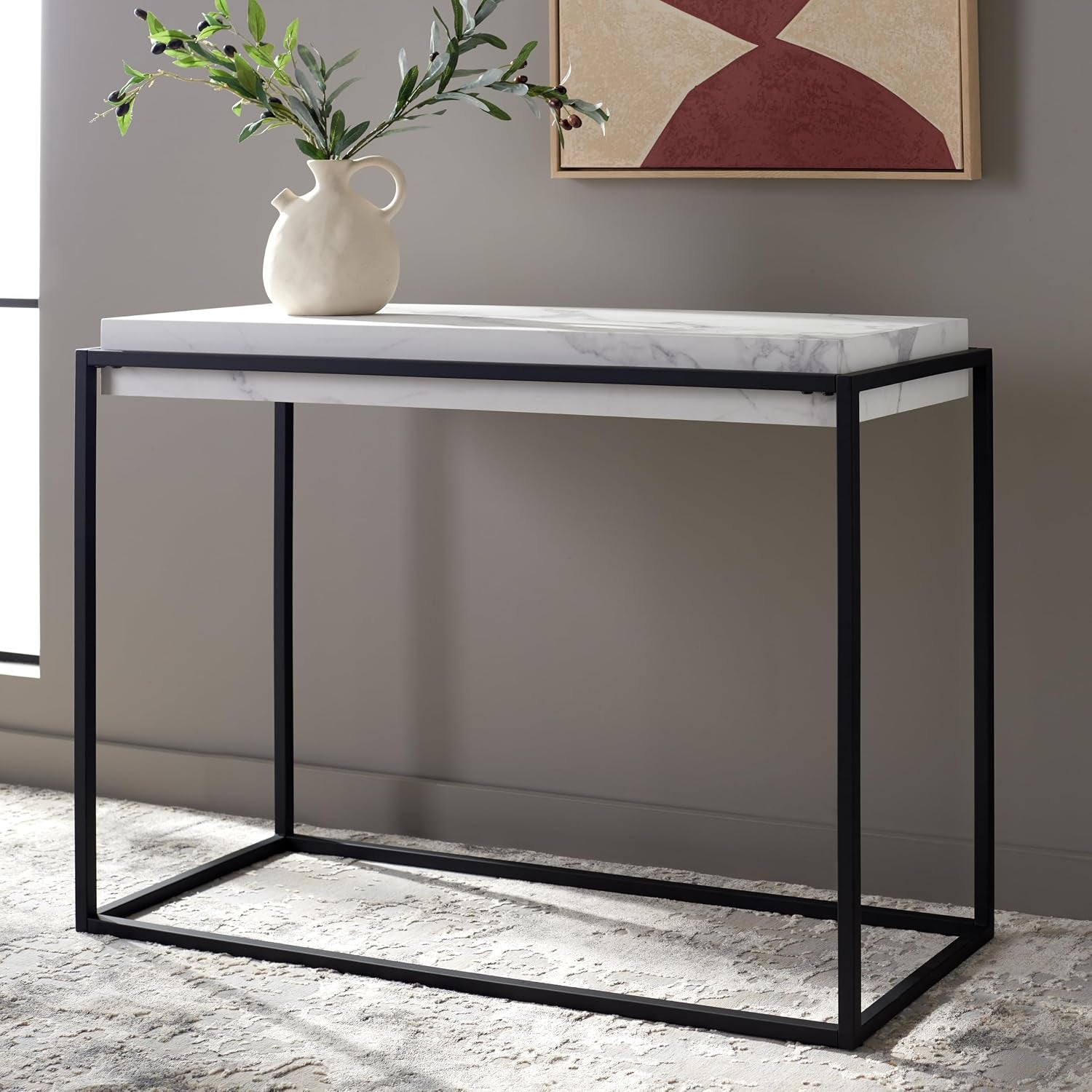 SAFAVIEH Home Collection Edgefield White Marble/Black Console Table