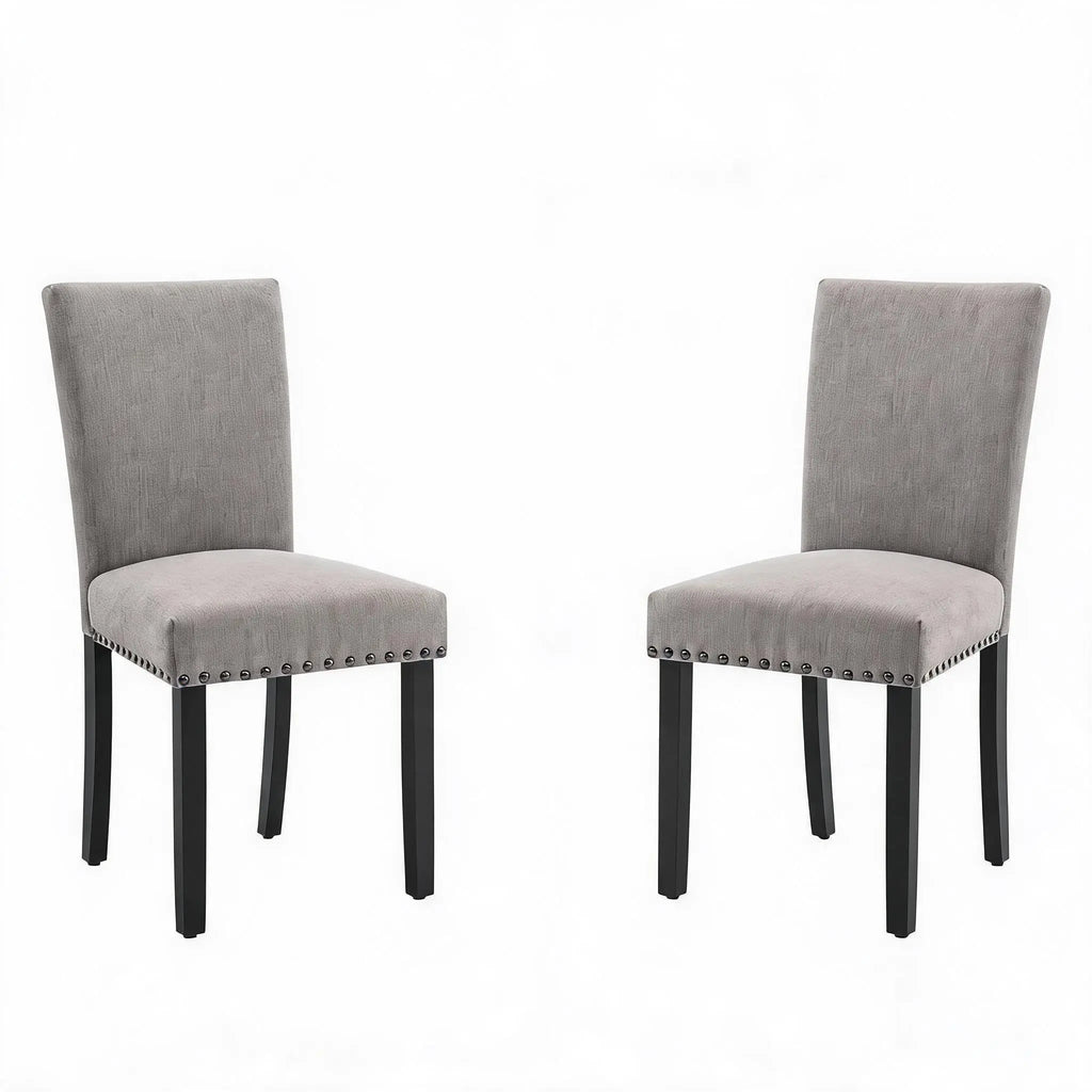 Upholstered Parsons Dining Chairs Set of 2, Fabric Padded Kitchen Chairs with Nailhead Trim & Sturdy Wood Legs, Modern Mid-Century Accent Seating for Living Room, Dining Room, Breakfast Nook