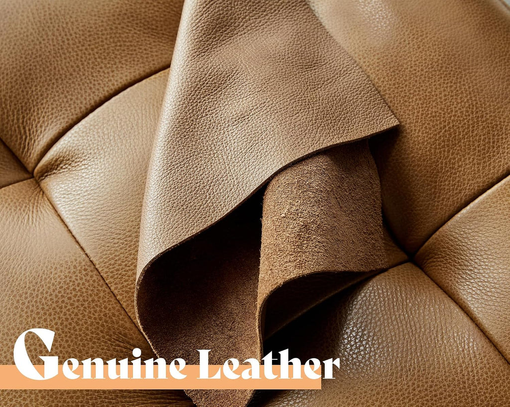 Leather Sofa, Modern Genuine Leather Sofa, 3 Seater Comfy Couch | Genuine Top Grain Leather, Mid Century Modern Sofa for Home Office & Living Room-Brown
