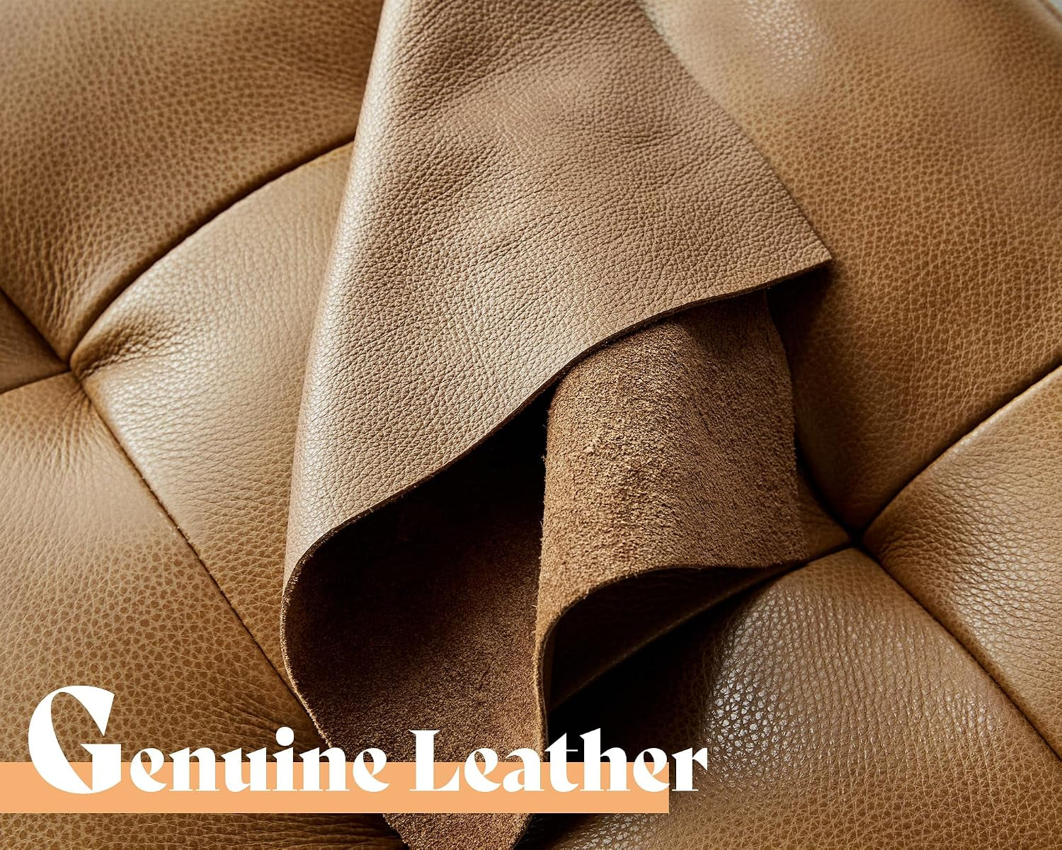 Leather Sofa, Modern Genuine Leather Sofa, 3 Seater Comfy Couch | Genuine Top Grain Leather, Mid Century Modern Sofa for Home Office & Living Room-Brown