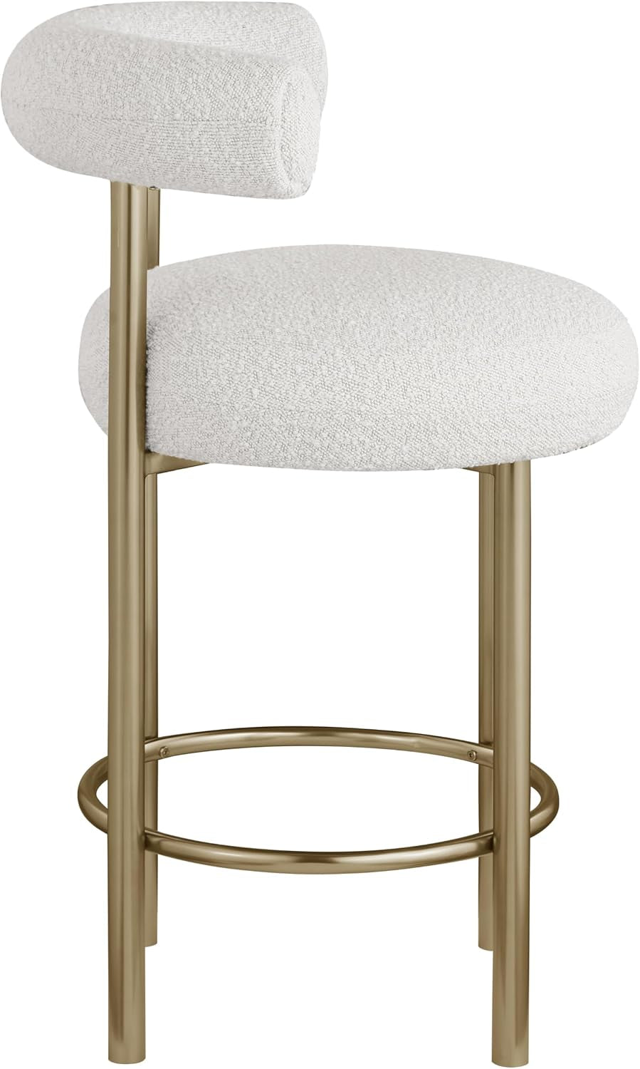 Meridian Furniture 547Cream-C Bordeaux Collection Modern | Contemporary Boucle Fabric Stool, Rich Cream Boucle Fabric, Brushed Brass Finish, Iron Metal Frame, 23" W X 22" D X 35.5" H, Cream, Set of 2