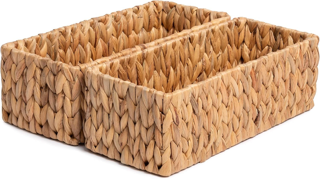 Hand-Woven Storage Baskets, Decorative Water Hyacinth Wicker Baskets for Paper Towel Organizing, 14.9"L X 6.3"W X 4.7"H, 2-Pack