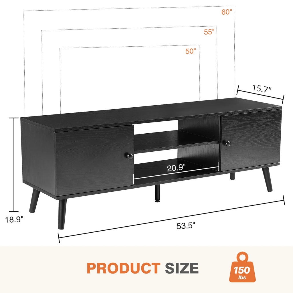 Wooden Fireplace Tv Stand for up to 60 Inch TV Entertainment Center for Living Room Media Console Adjustable Shelf 2 Storage