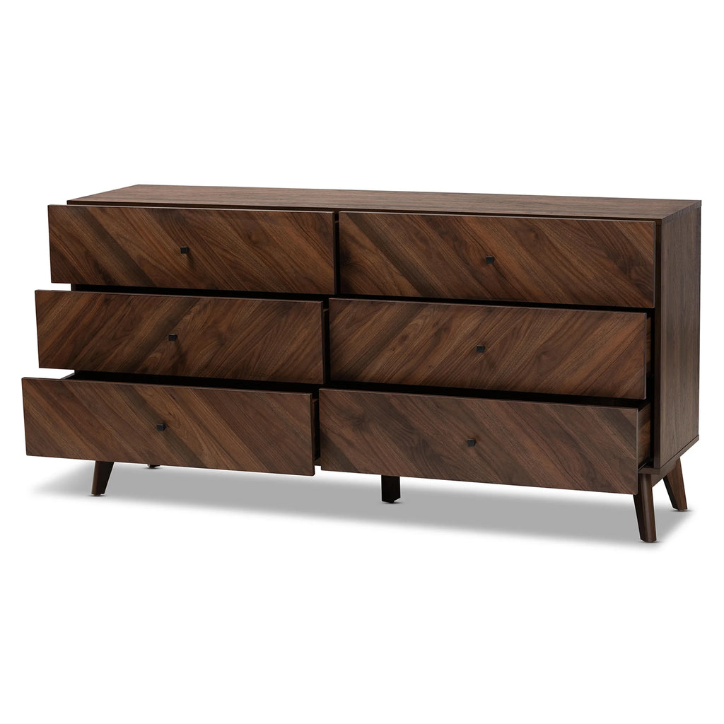 Hartman Mid-Century Modern Walnut Brown Finished Wood 6-Drawer Dresser