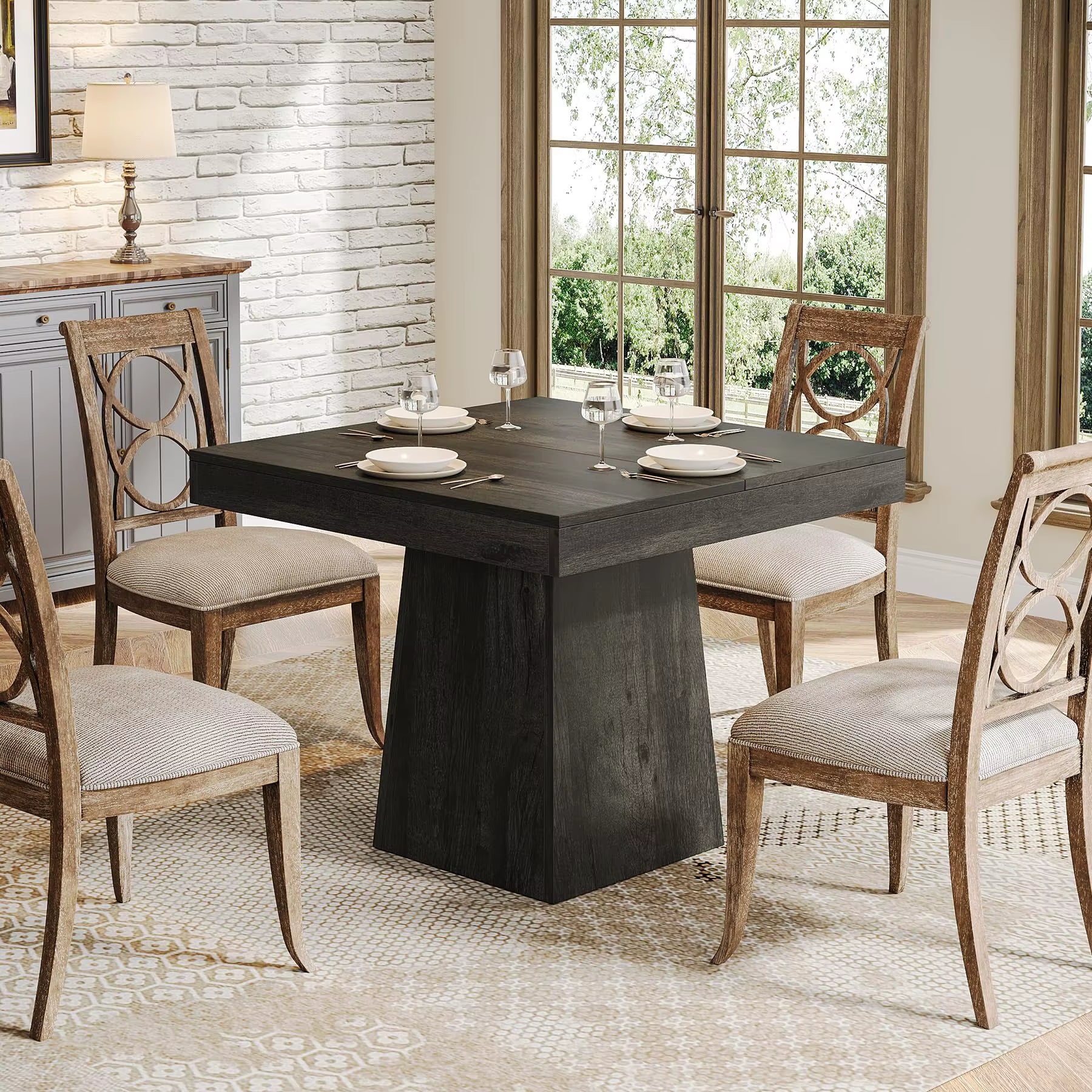 Square Dining Table for 4, 31.5-Inch Kitchen Table Small Dinner Table with Sturdy Pedestal Base, Farmhouse Dining Roo