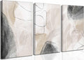 3Pcs Modern Abstract Canvas Wall Art | Neutral Minimalist Boho Beige and Black Grey Geometric Line Nordic Picture Wall Decor Poster Print Artwork for Living Room