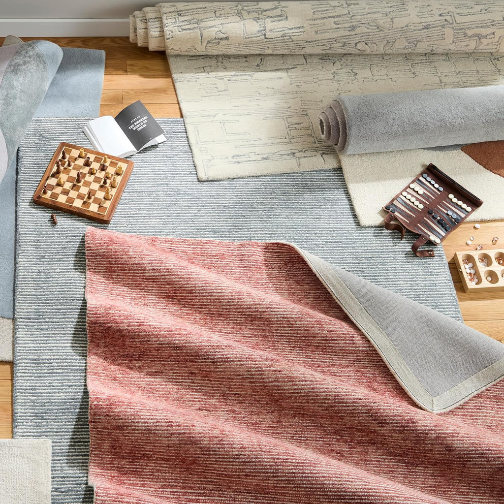Beige and blue abstract wool area rug