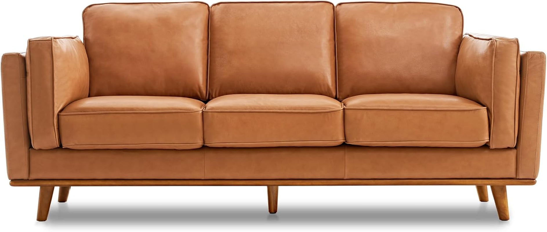 Valencia Artisan Full Leather Sofa 88” - Pure Full Italian Nappa Leather Couch, Solid Wood Accent, Ultimate Comfort, Cognac Tan