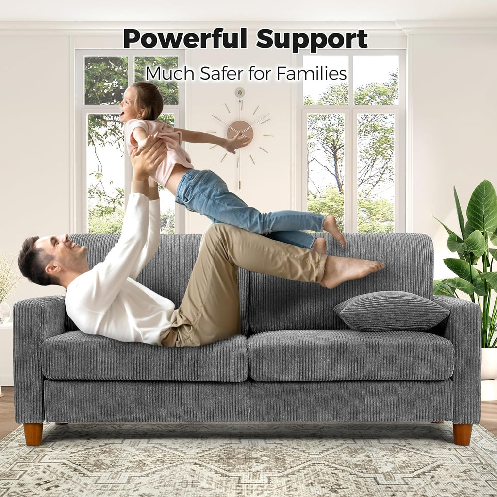 70In Corduroy Couch, Small Loveseat Sofa, Grey Corduroy Couch | No Tool Assembly, Comfy Couches for Living Room, Small Loveseat Sofa, 21In Deeper Seat, Sofas for Living Room & 2 Pillows