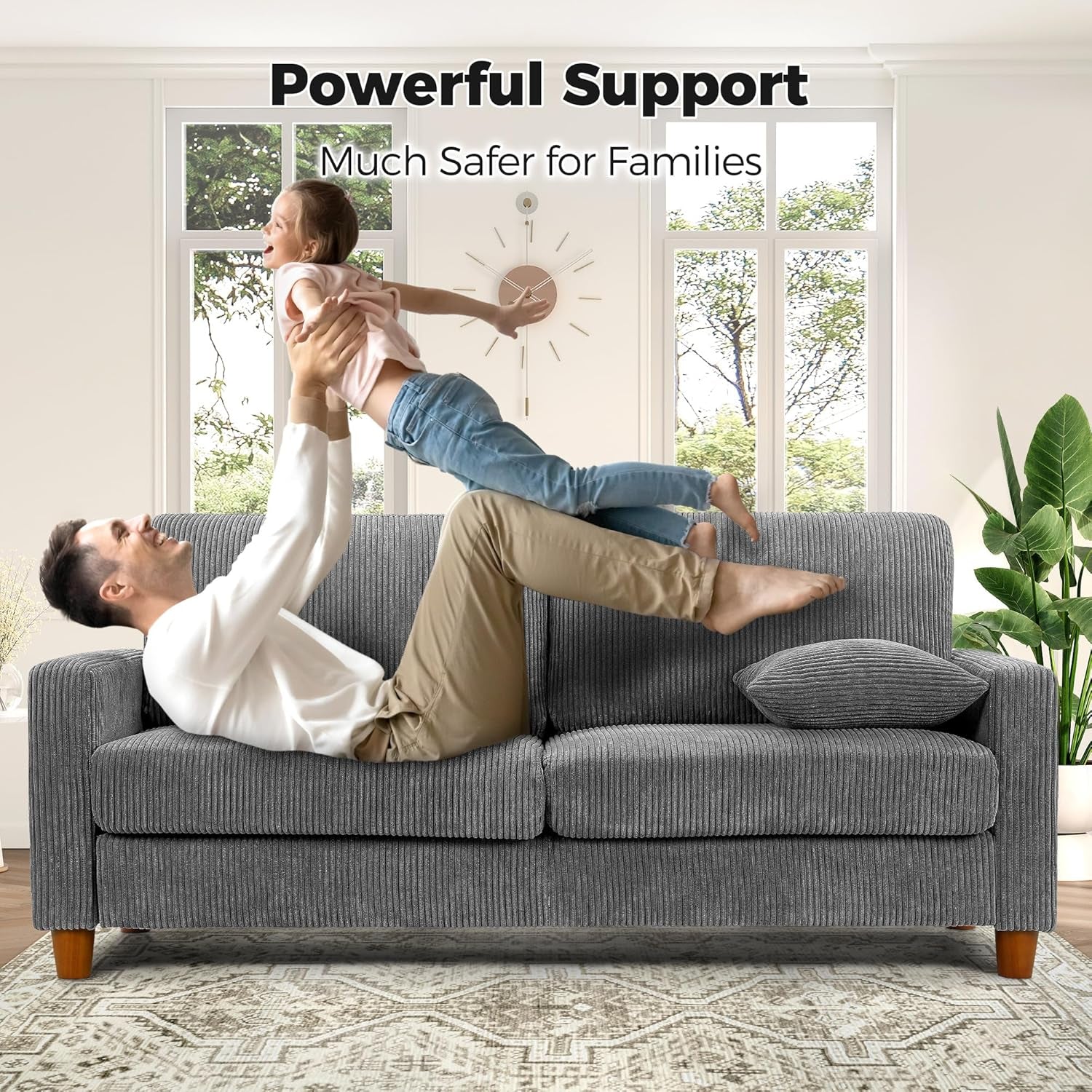 70In Corduroy Couch, Small Loveseat Sofa, Grey Corduroy Couch | No Tool Assembly, Comfy Couches for Living Room, Small Loveseat Sofa, 21In Deeper Seat, Sofas for Living Room & 2 Pillows