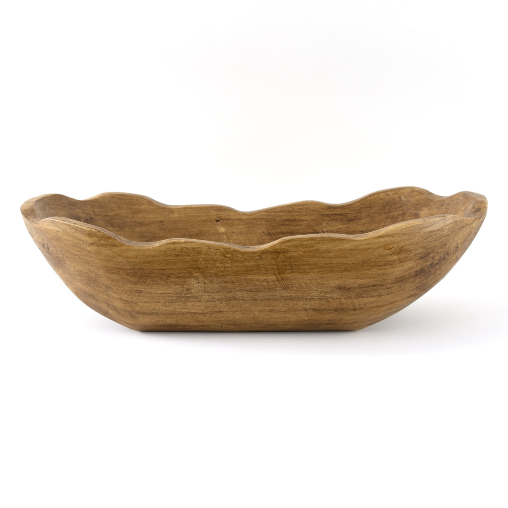 Indoor Carved Mid-Tone Brown Wood Decorative Dough Bowl