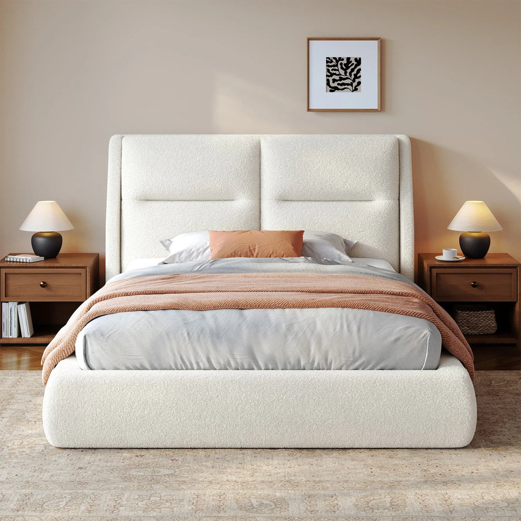 Boucle upholstered cloud bed frame