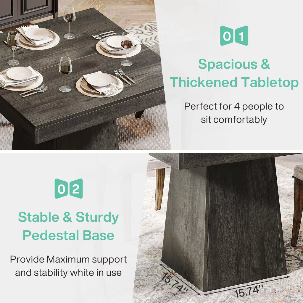 Square Dining Table for 4, 31.5-Inch Kitchen Table Small Dinner Table with Sturdy Pedestal Base, Farmhouse Dining Roo