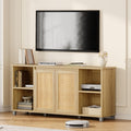Rattan TV Stand for 65" Tvs, Natural Oak Media Console | Storage Cabinet & Adjustable Shelves, Boho Media Console, Natural Oak Finish, Rattan Doors, Living Room Bedroom