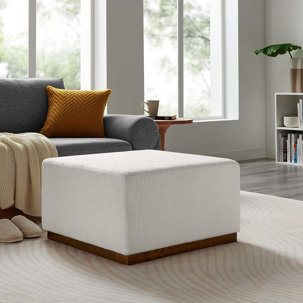Large 28" Square Boucle Upholstered Upholstered Ottoman