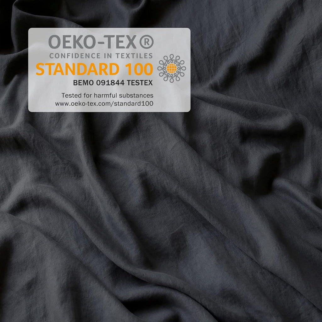 100% Washed French Flax Linen Duvet Cover Set – 3 Pieces, Cooling & Textured Farmhouse Bedding for Hot Sleepers, with Zipper Closure (Dark Gray, Queen)