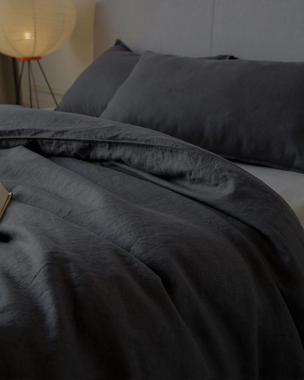 100% Washed French Flax Linen Duvet Cover Set – 3 Pieces, Cooling & Textured Farmhouse Bedding for Hot Sleepers, with Zipper Closure (Dark Gray, Queen)