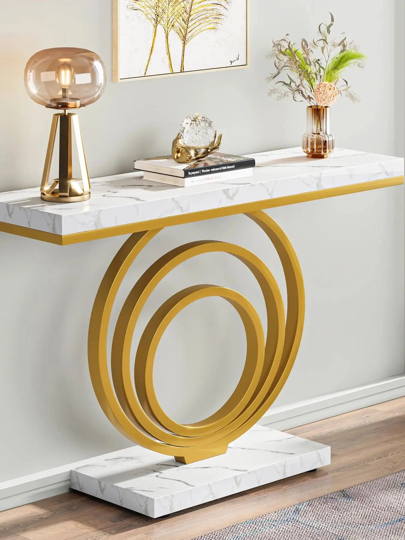 41-Inch Gold Entryway Table, Modern Console Table Narrow Long, Contemporary Accent Table for Living Room