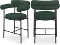 Meridian Furniture 986Green-C Blake Collection Modern | Contemporary Counter Stool with Rich Green Boucle Fabric, Matte Black Iron Metal Frame, 26" W X 23.5" D X 38" H, Green, Set of 2