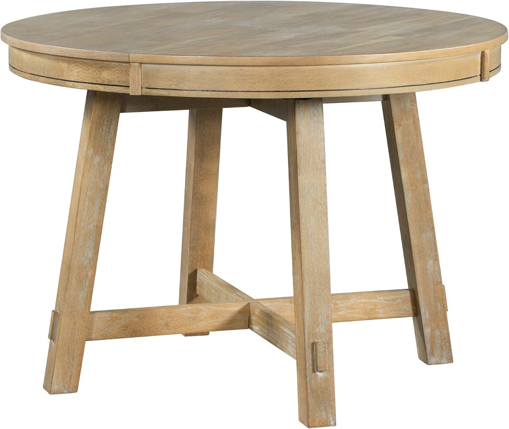 42"-58" round Extendable Dining Table, Solid Wood Dining Table with 16" Leaf, Farmhouse round Kitchen Table with Solid Wood Frame for 4-6, Natural Wood Wash