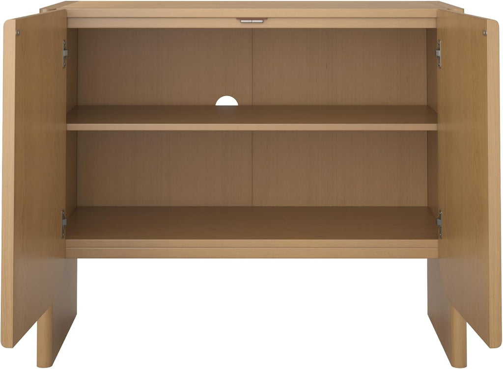 Nathan James Jacala Mid Century Modern Media Console Cabinet or TV Stand, Entryway Storage Cabinet with Doors and Wood Frame, Raw Oak, Set of 2
