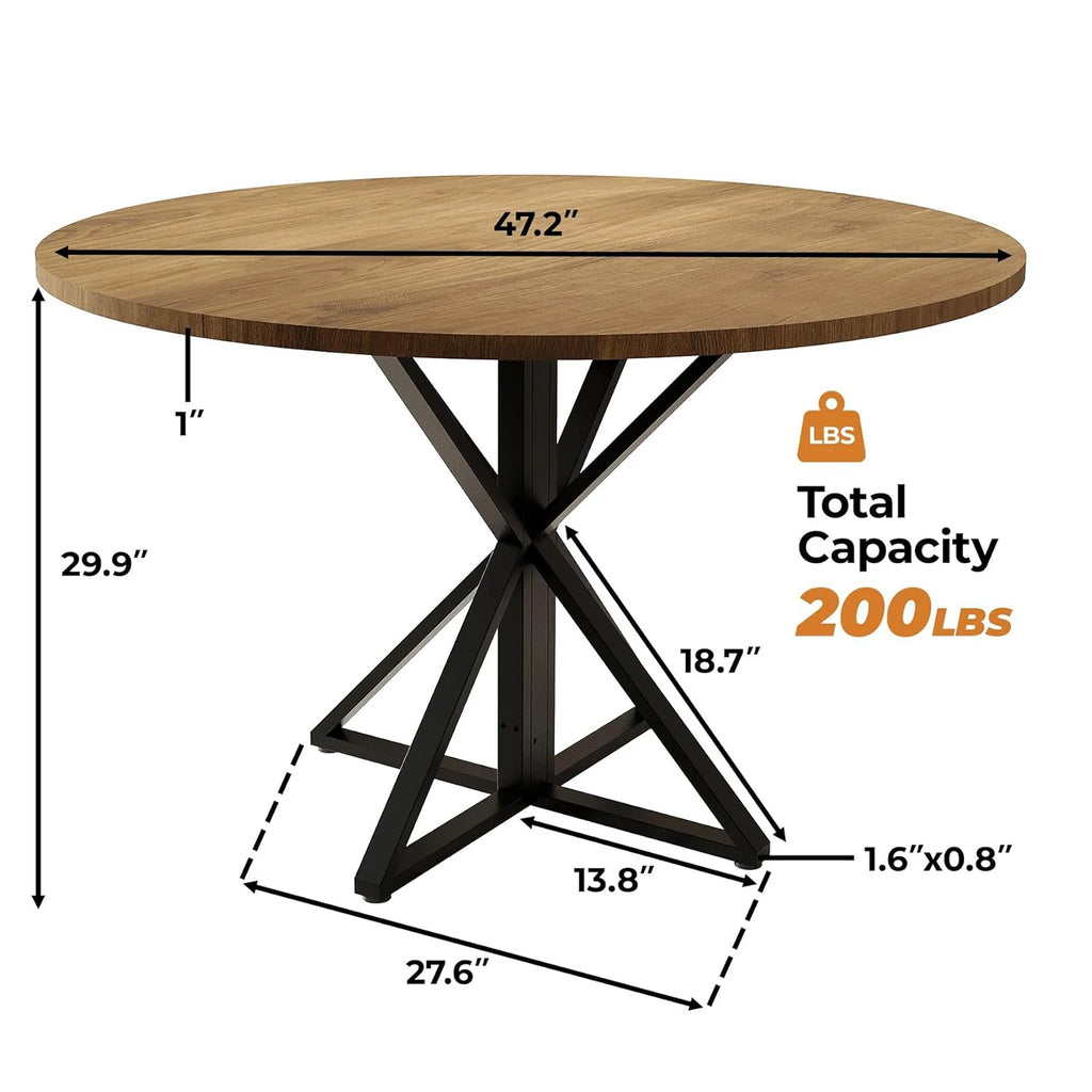 47" round Dining Table for 4, Wood Top & Heavy-Duty Metal Pedestal Dinner Table for Dining Room, Kitchen, Living Room Farmhouse