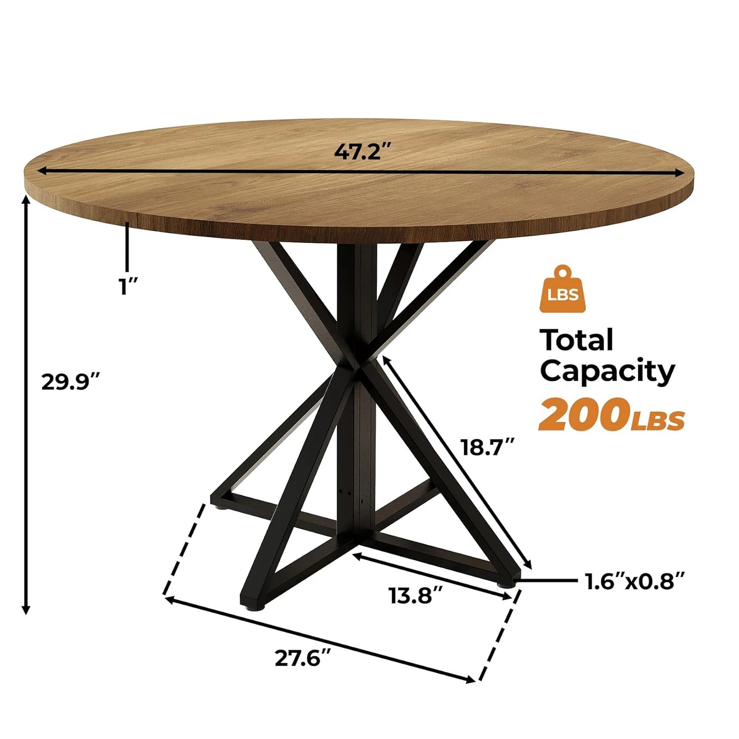 47" round Dining Table for 4, Wood Top & Heavy-Duty Metal Pedestal Dinner Table for Dining Room, Kitchen, Living Room Farmhouse