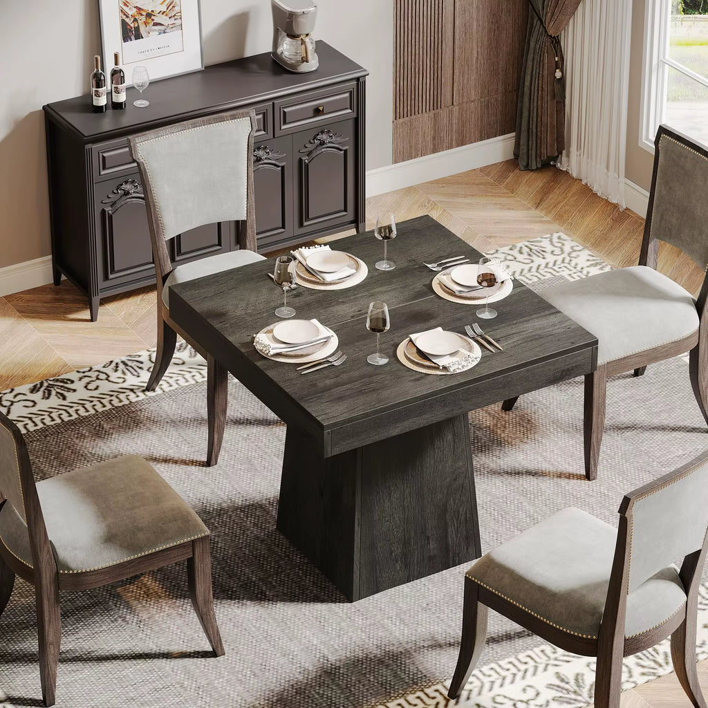 Square Dining Table for 4, 31.5-Inch Kitchen Table Small Dinner Table with Sturdy Pedestal Base, Farmhouse Dining Roo