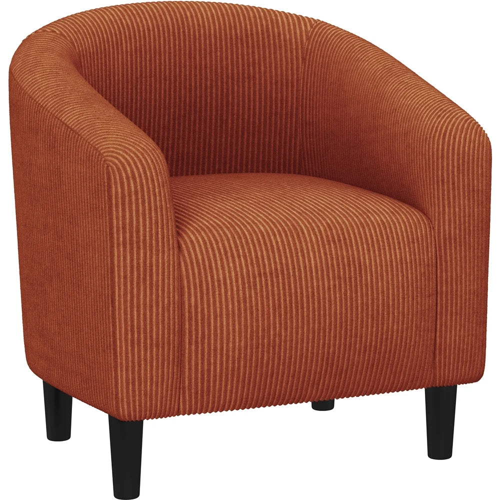 Corduroy Fabric Accent Barrel Chair with Elastic Foam Fills, Brick Red