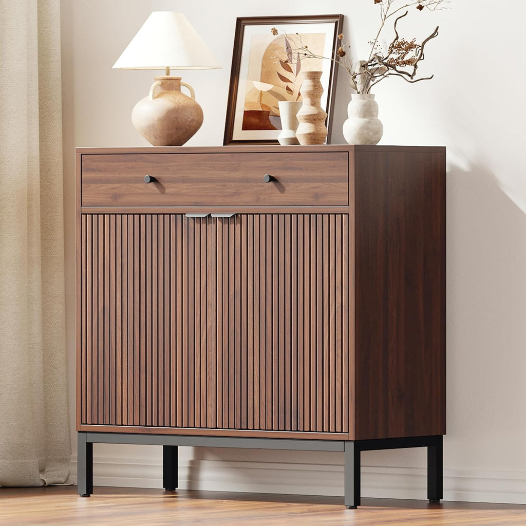 Sideboard Buffet Cabinet Storage, Modern Wood Console Fluted Credenza