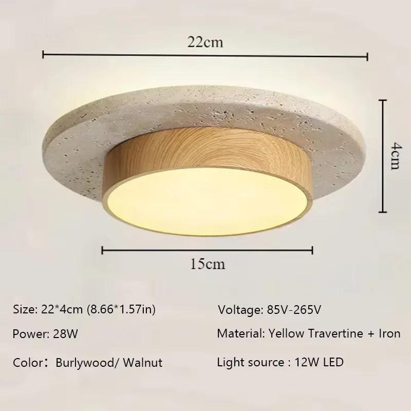 Walnut wabi sabi circular ceiling light