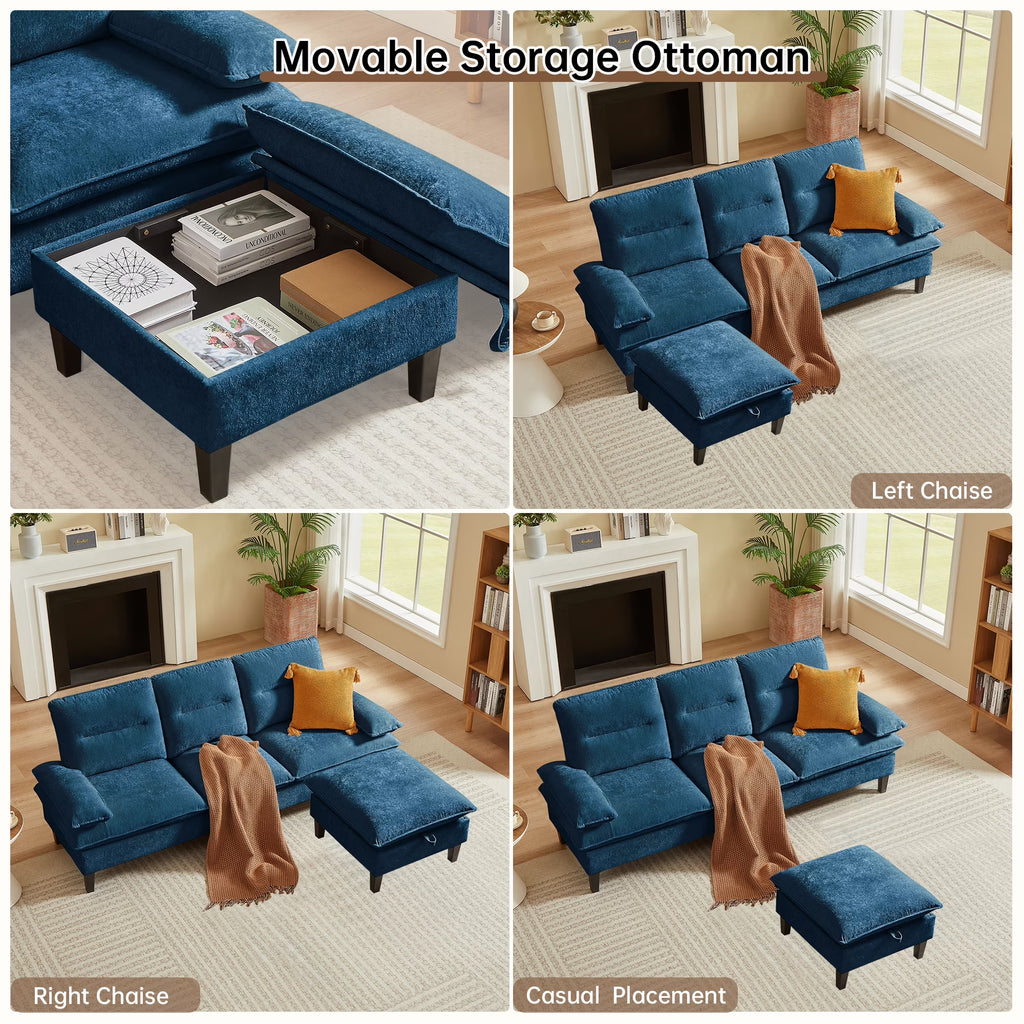 Sherpa Sofa, Sectional Sofa, Sleeper Sofa, Sectional Sofa with Footstool, Living Room Sectional Sofasofascouch, Black