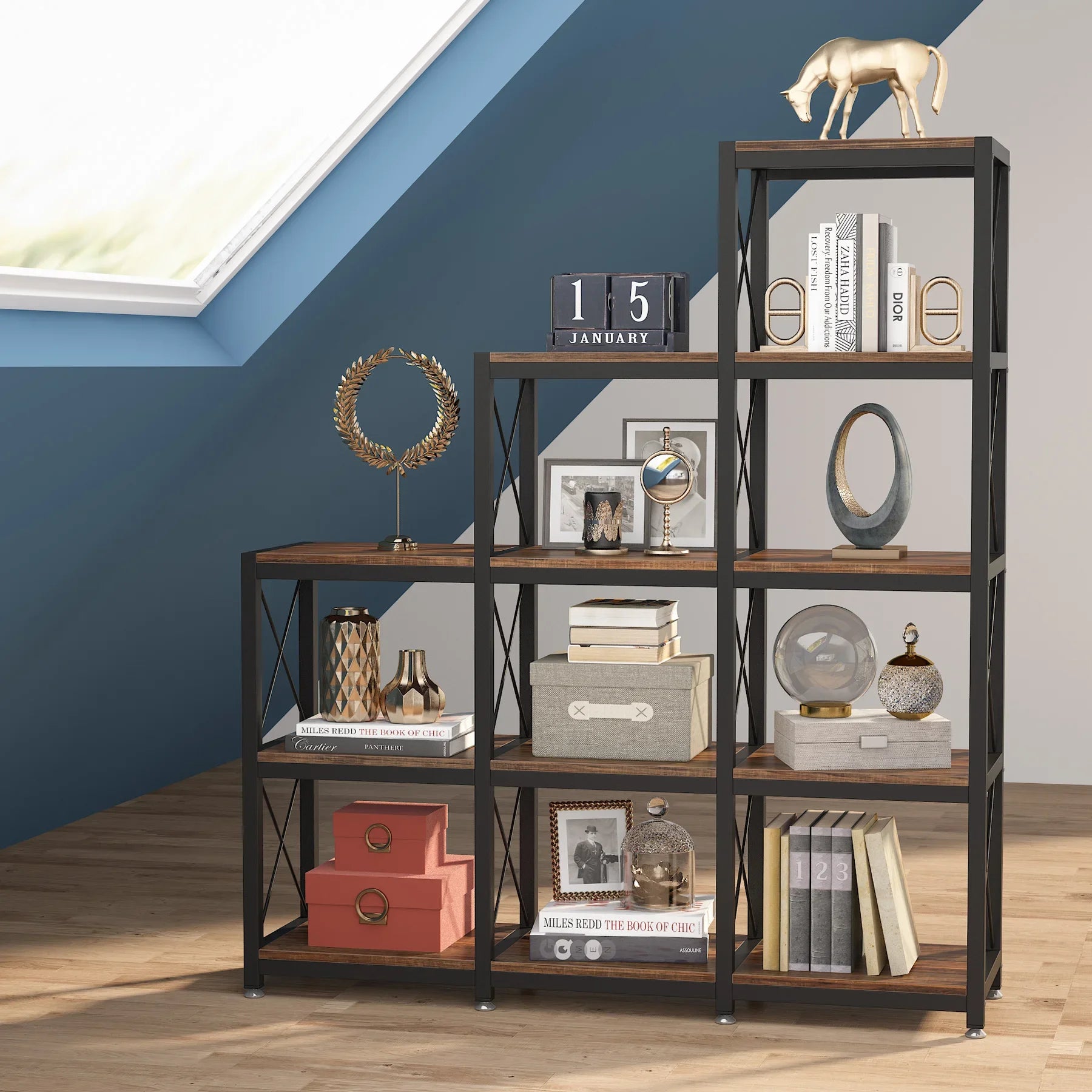 Industrial ladder corner bookshelf