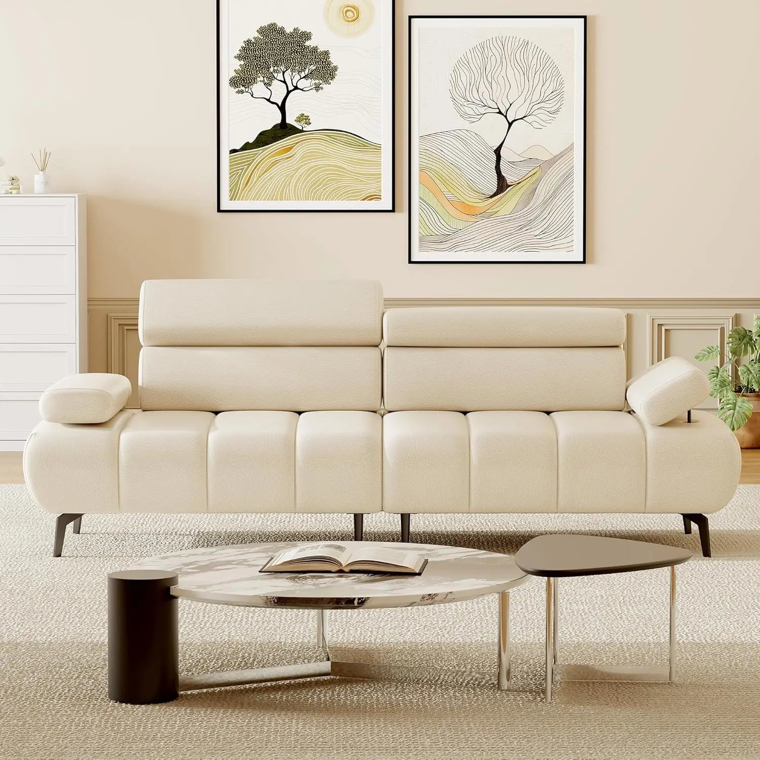 3 Seater Sofa Bed, Convertible Futon Sleeper Sofa with Reclining Faux Leather Couch, Split Modular Design, Adjustable Armrests & Headrests