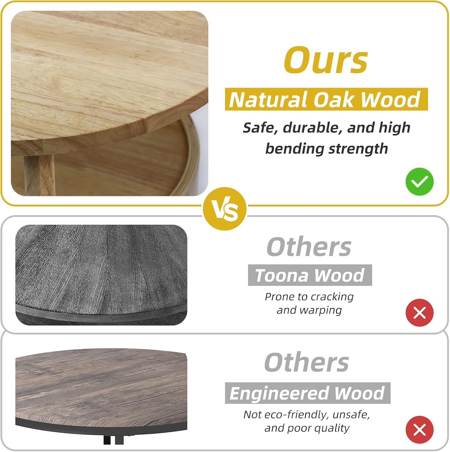 Round Coffee Table with Storage and Hidden Drawer - 20" D X 20" H Natural Wood Side Table with Sliding Drawer, Mid Century Modern Coffee Table, Small Coffee Table for Living Room, Natural Wood Color