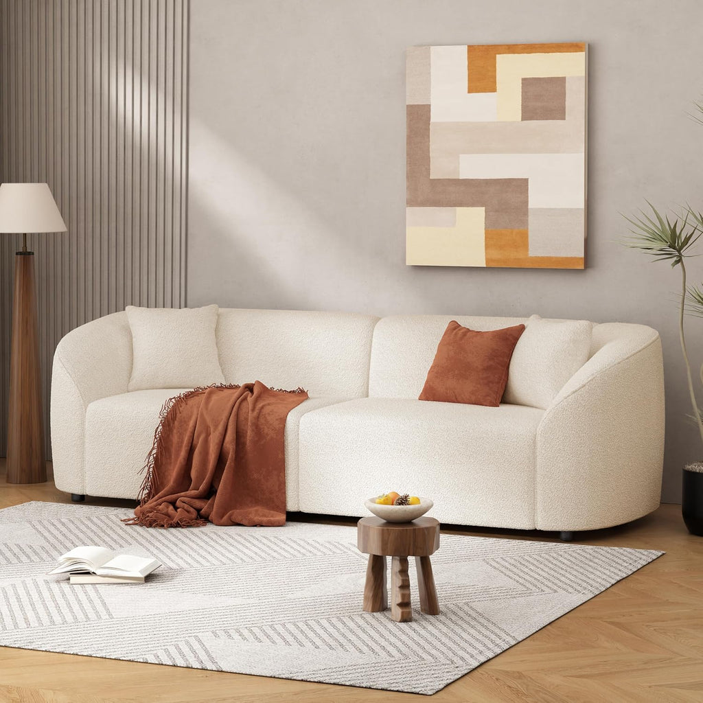 Comfy 87" Large Couch, Upholstered Loveseat with Extra Deep Seats, Boucle Sofa for Living Room, Apartment, Office, Classic Beige