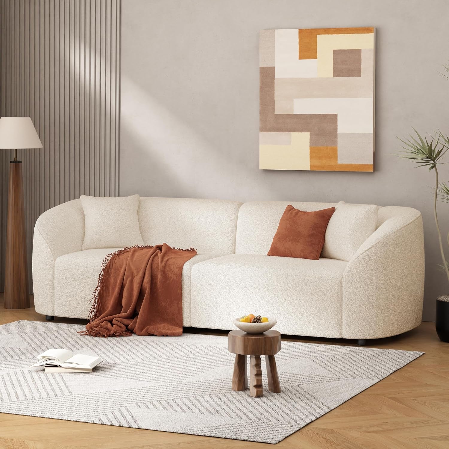 Comfy 87" Large Couch, Upholstered Loveseat with Extra Deep Seats, Boucle Sofa for Living Room, Apartment, Office, Classic Beige