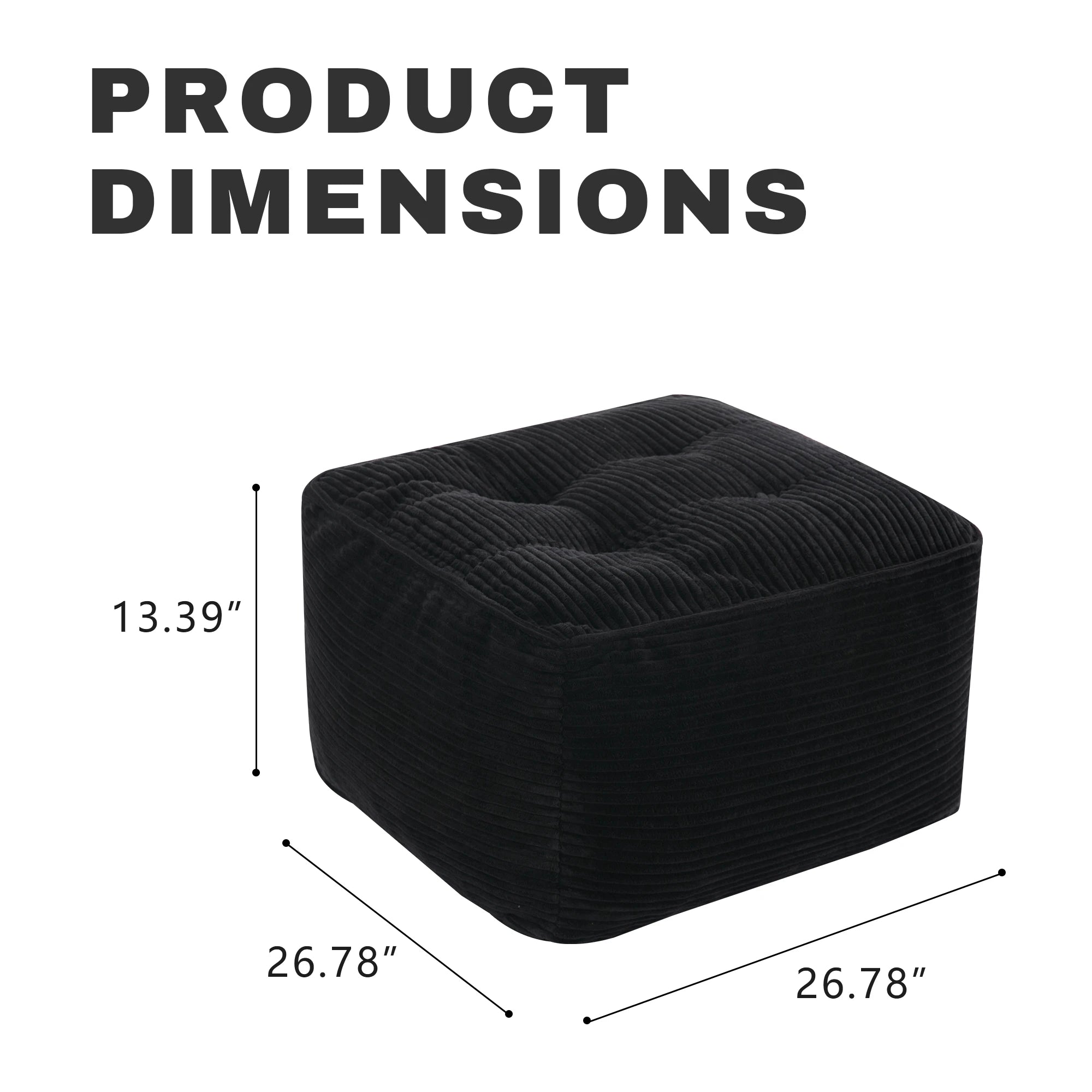 Black Corduroy Square Ottoman Footstool, Tufted Upholstered Footrest for Living Room Bedroom