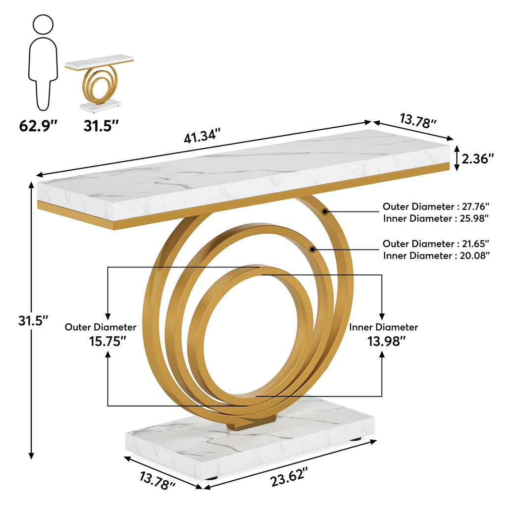 41-Inch Gold Entryway Table, Modern Console Table Narrow Long, Contemporary Accent Table for Living Room